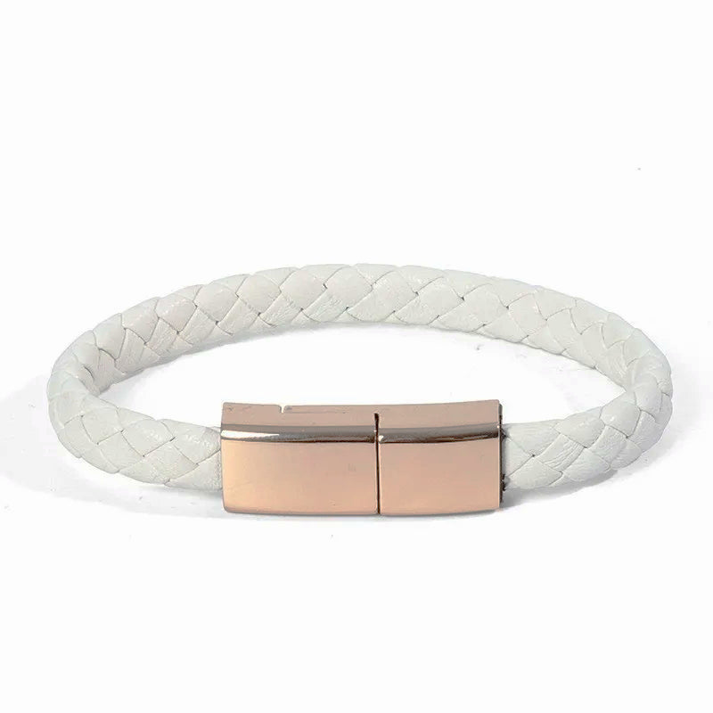 White Leather Charger Bracelet