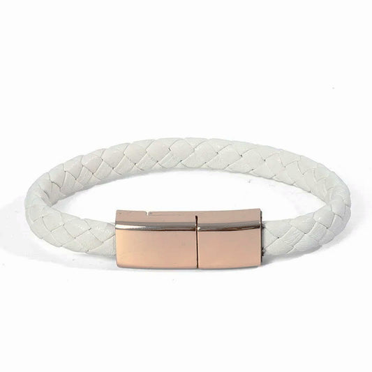 White Leather Charger Bracelet