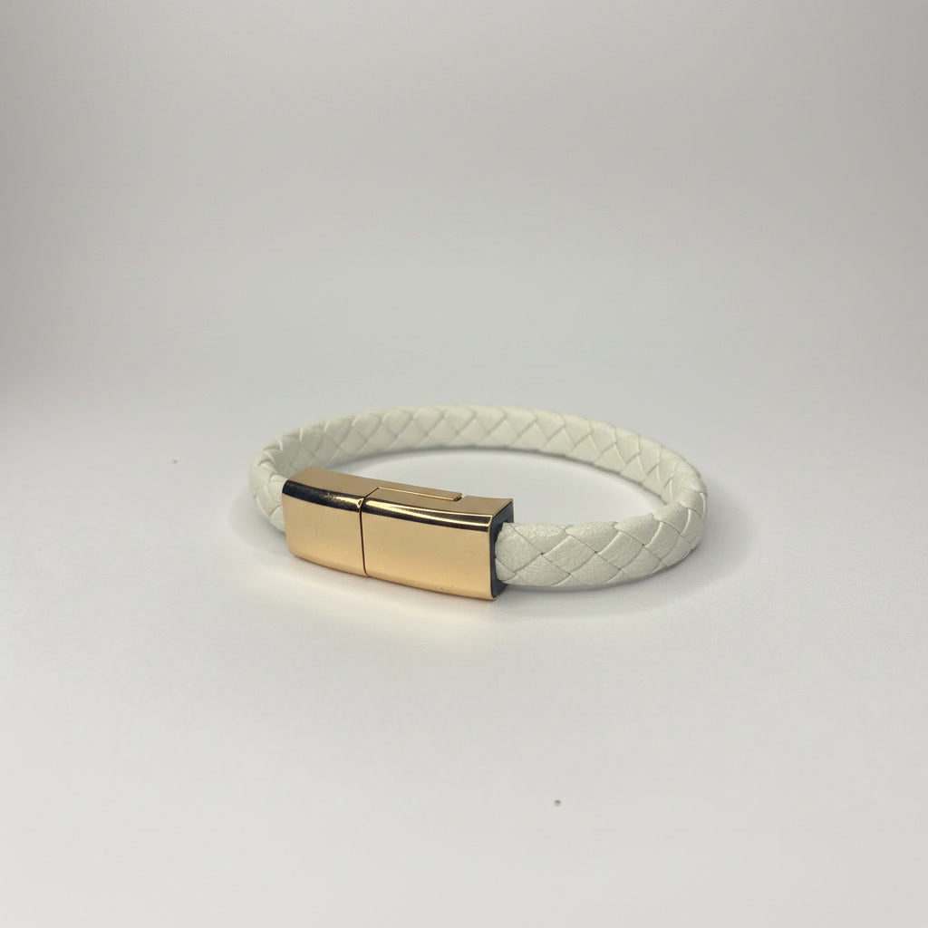 White Leather Charger Bracelet