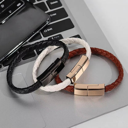 Brown Leather Charger Bracelet