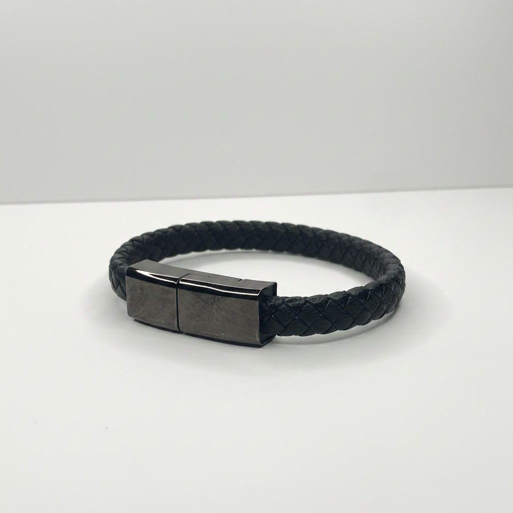 Black Leather Charger Bracelet