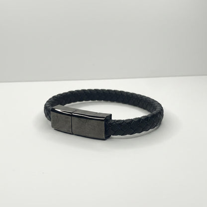 Black Leather Charger Bracelet