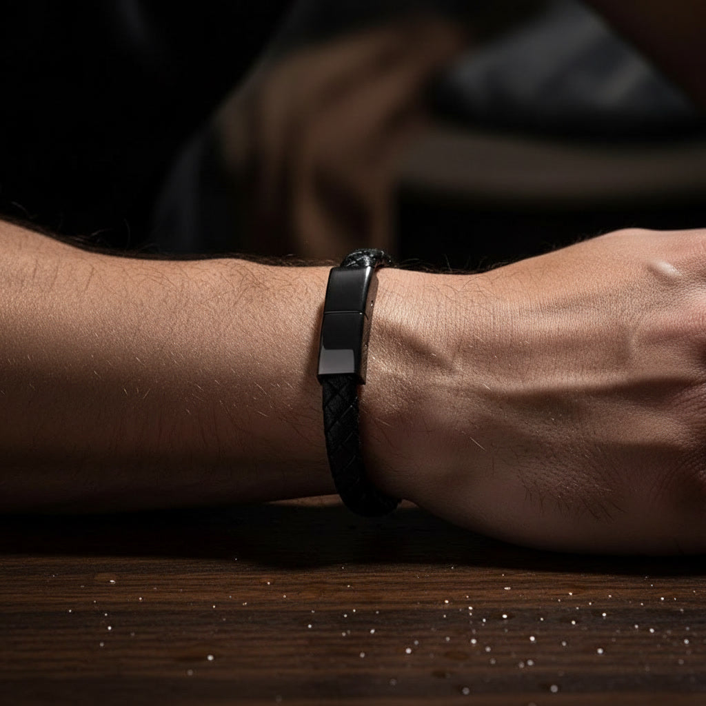 Black Leather Charger Bracelet