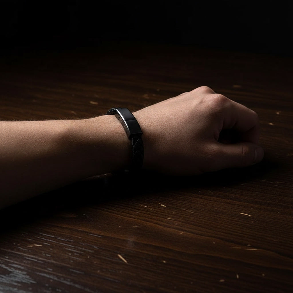 Black Leather Charger Bracelet