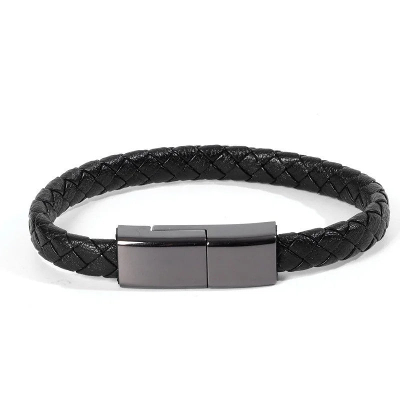 Black Leather Charger Bracelet