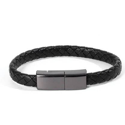 Black Leather Charger Bracelet