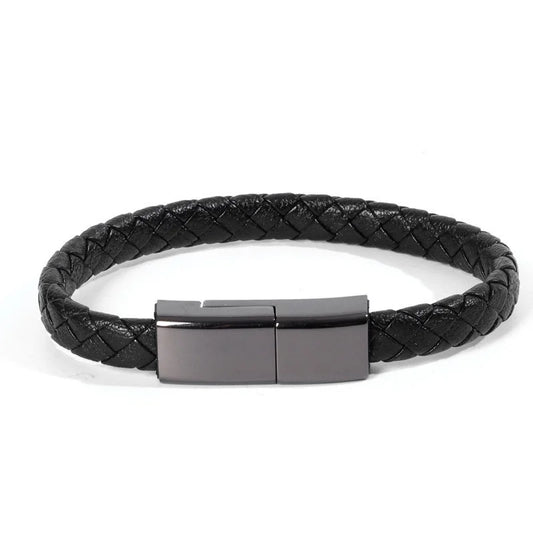 Black Leather Charger Bracelet